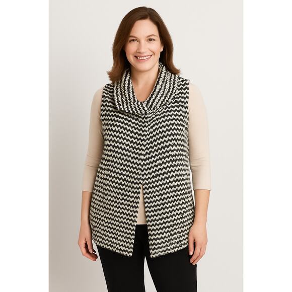 Chico’s Knit Chevron Black White Sleeveless Sweater Vest Women’s 2 (L/XL) - Picture 1 of 6